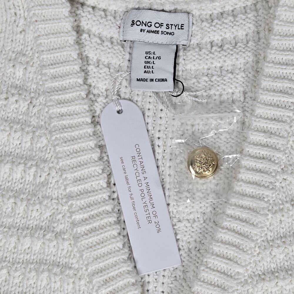 Song of Style by Aimee Song Cream Cable Knit Button Front V Neck Sweater Vest L - Picture 3 of 7